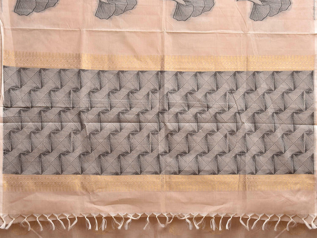 Cream Venkatagiri Cotton Saree with Leaves Buta Design v0259