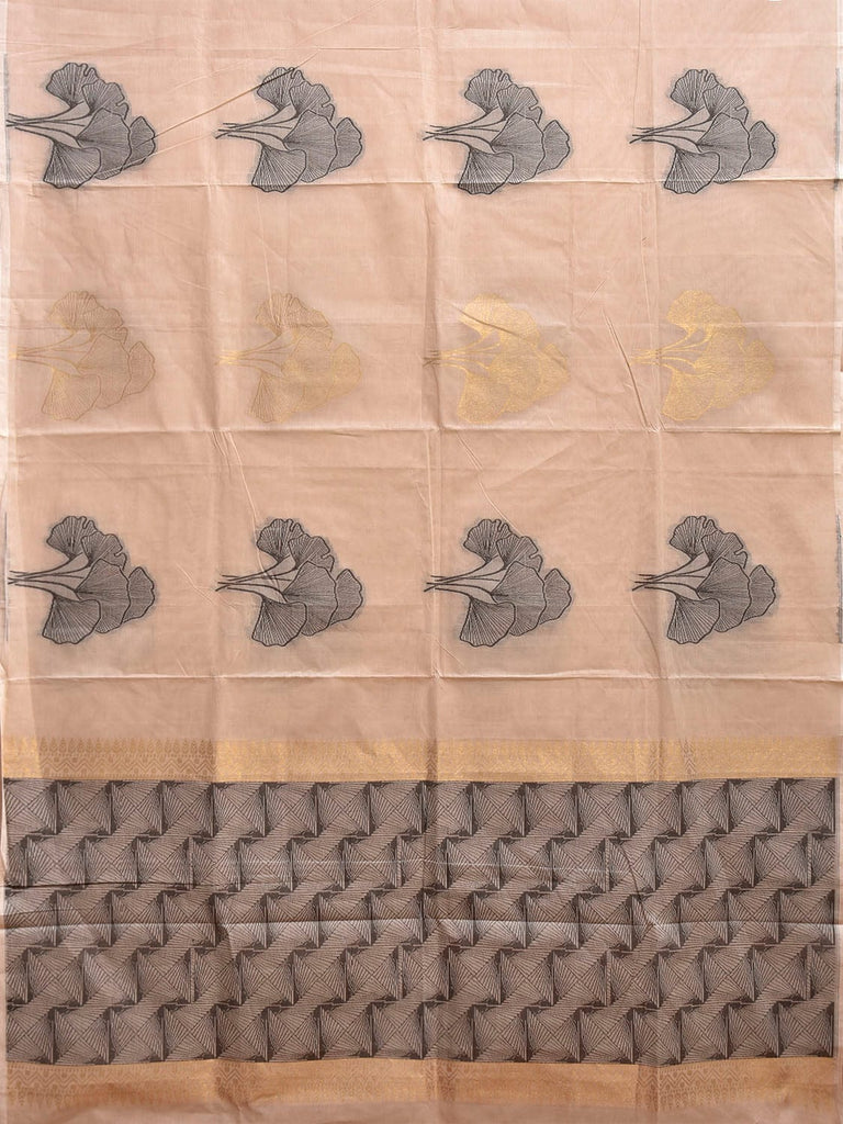 Cream Venkatagiri Cotton Saree with Leaves Buta Design v0259