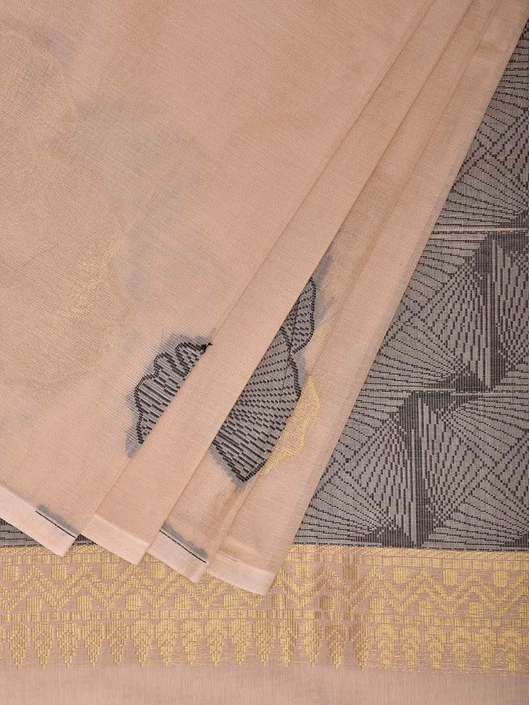 Cream Venkatagiri Cotton Saree with Leaves Buta Design v0259