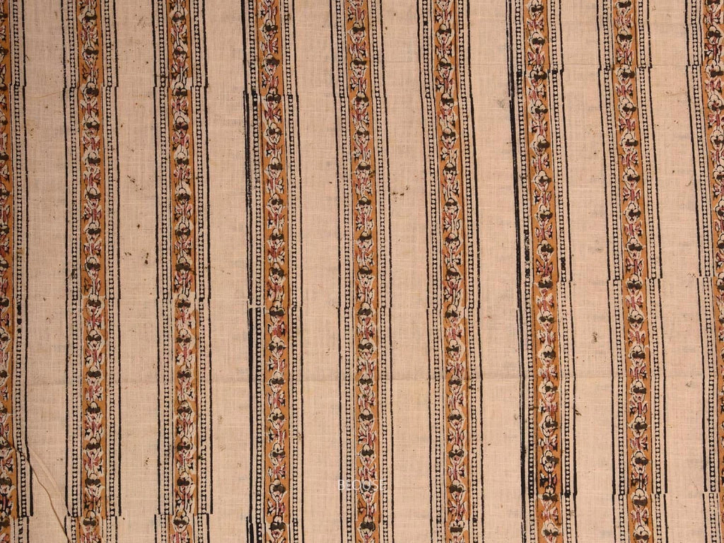 Cream Venkatagiri Cotton Saree with Strips Design and Kalamkari Blouse v0309