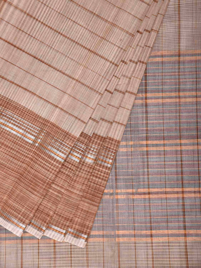 Cream Venkatagiri Cotton Saree with Strips Design and Kalamkari Blouse v0309