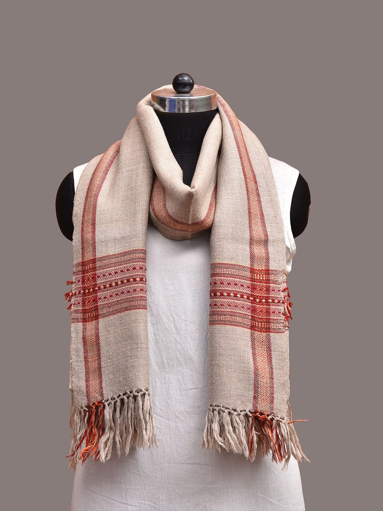 Cream Woolen Shawl with Border Design ds3663