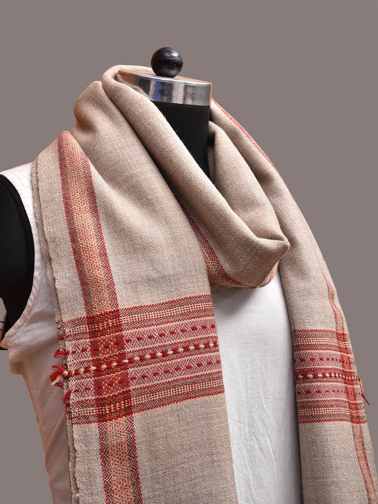Cream Woolen Shawl with Border Design ds3663