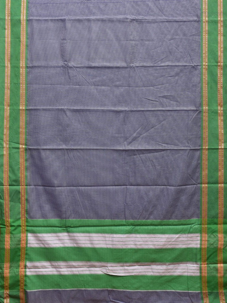 Dark Blue and Green Bamboo Cotton Saree with Small Checks Design No Blouse bc0289