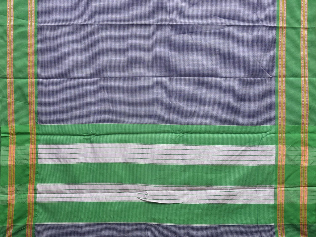 Dark Blue and Green Bamboo Cotton Saree with Small Checks Design No Blouse bc0289