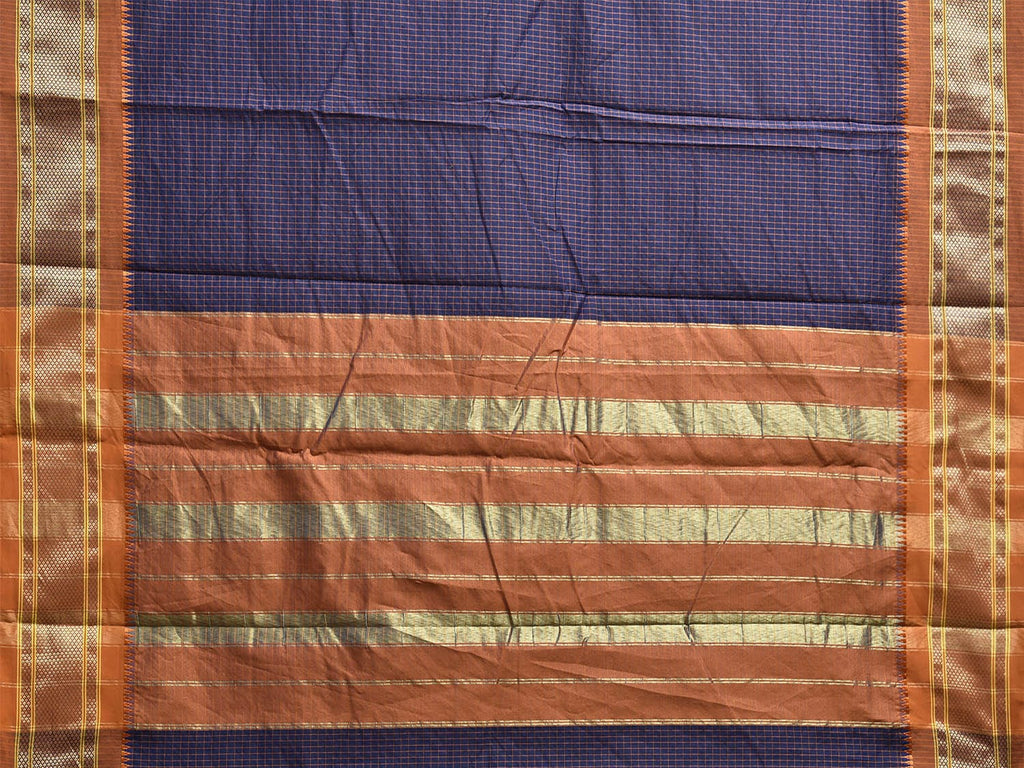 Dark Blue and Mustard Bamboo Cotton Saree with Checks Design No Blouse bc0780