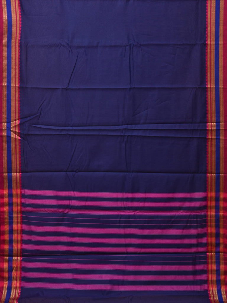 Dark Blue and Pink Bamboo Cotton Plain Saree with Strips Pallu Design No Blouse bc0227