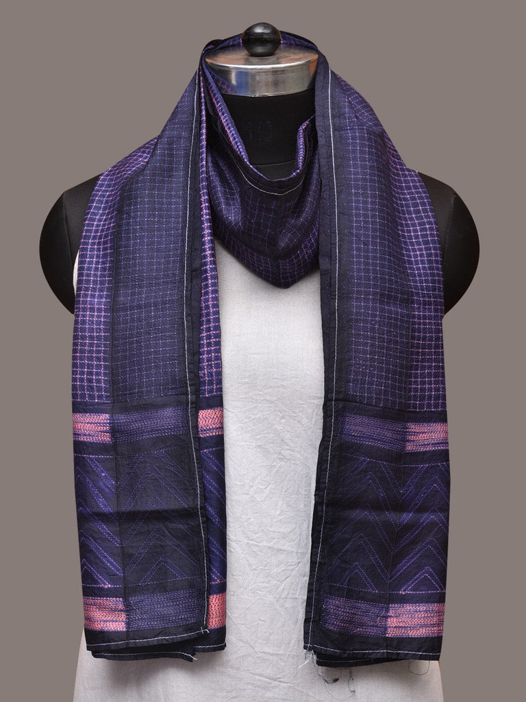 Dark Blue and Pink Shibori Silk Handloom Stole with Checks Design ds3537