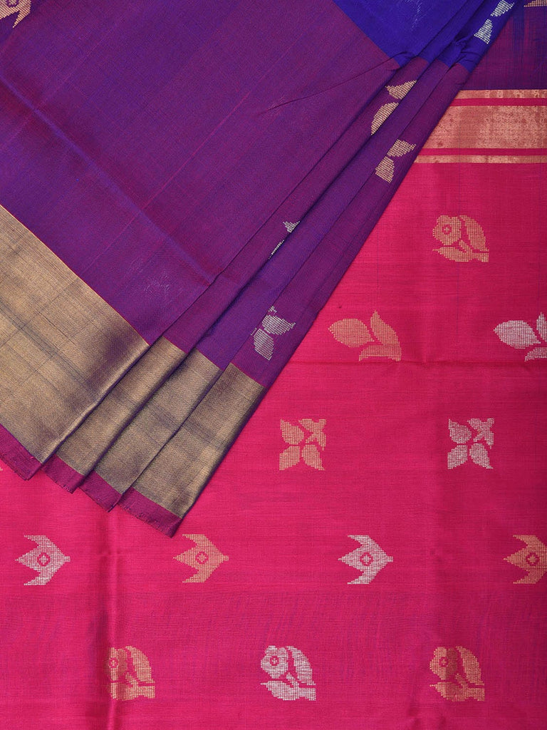 Dark Blue and Pink Uppada Silk Handloom Saree with Body Buta Design u2309