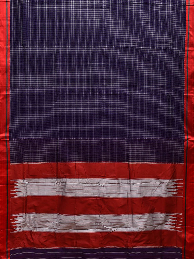 Dark Blue and Red ilkal Cotton Viscose Saree with Checks Design o0528