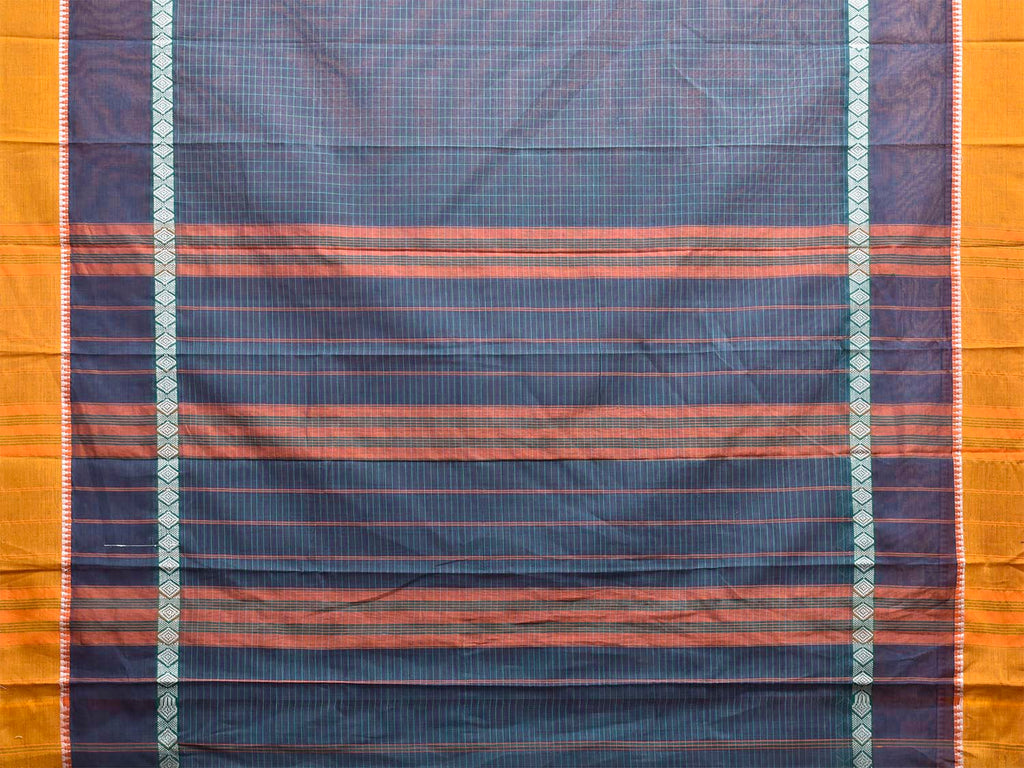 Dark Blue and Yellow Narayanpet Cotton Handloom Saree with Big Border Design No Blouse np1346
