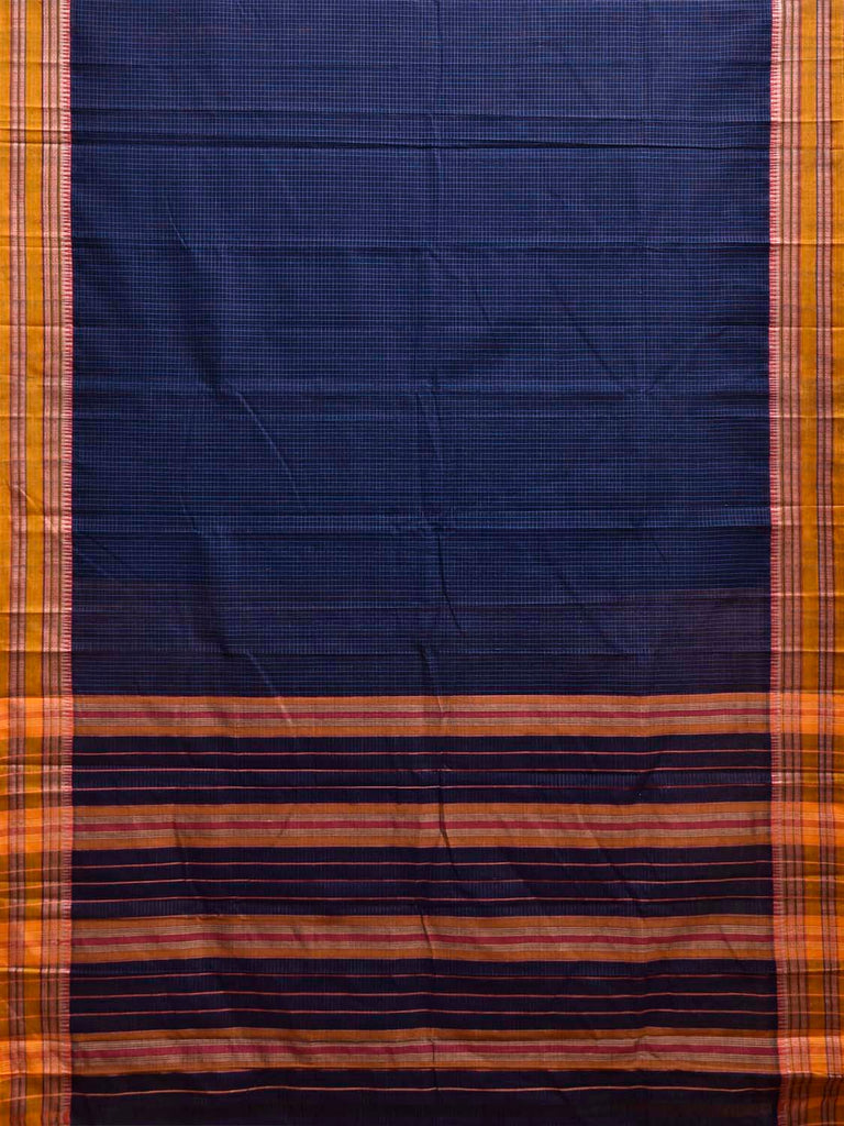 Dark Blue and Yellow Narayanpet Cotton Handloom Saree with Checks Design No Blouse np1315
