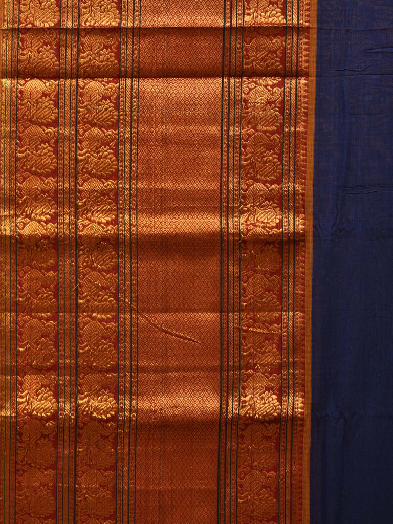 Dark Blue Narayanpet Cotton Handloom Saree with Big Zari Border Design np0683