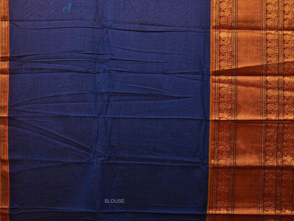 Dark Blue Narayanpet Cotton Handloom Saree with Big Zari Border Design np0683