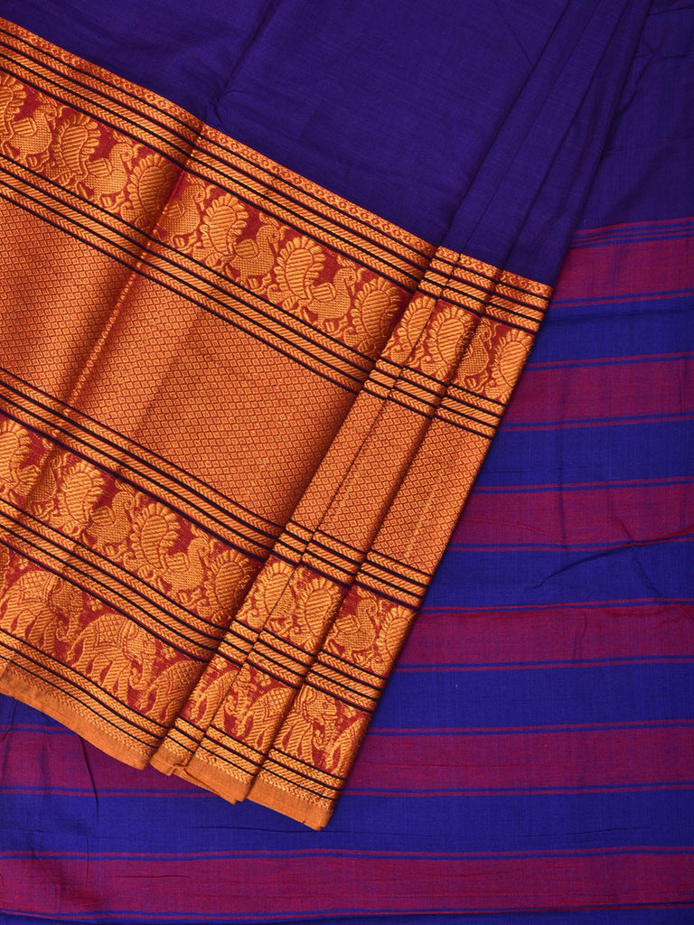 Dark Blue Narayanpet Cotton Handloom Saree with One Side Big Zari Border Design np0736