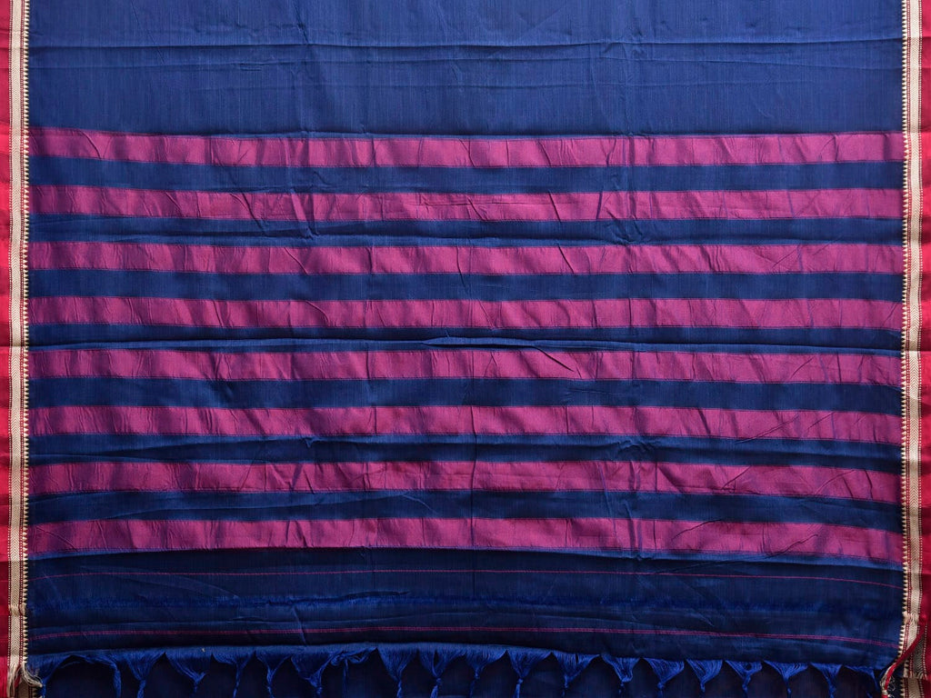 Dark Blue Narayanpet Cotton Plain Saree with Strips Pallu Design No Blousenp1359