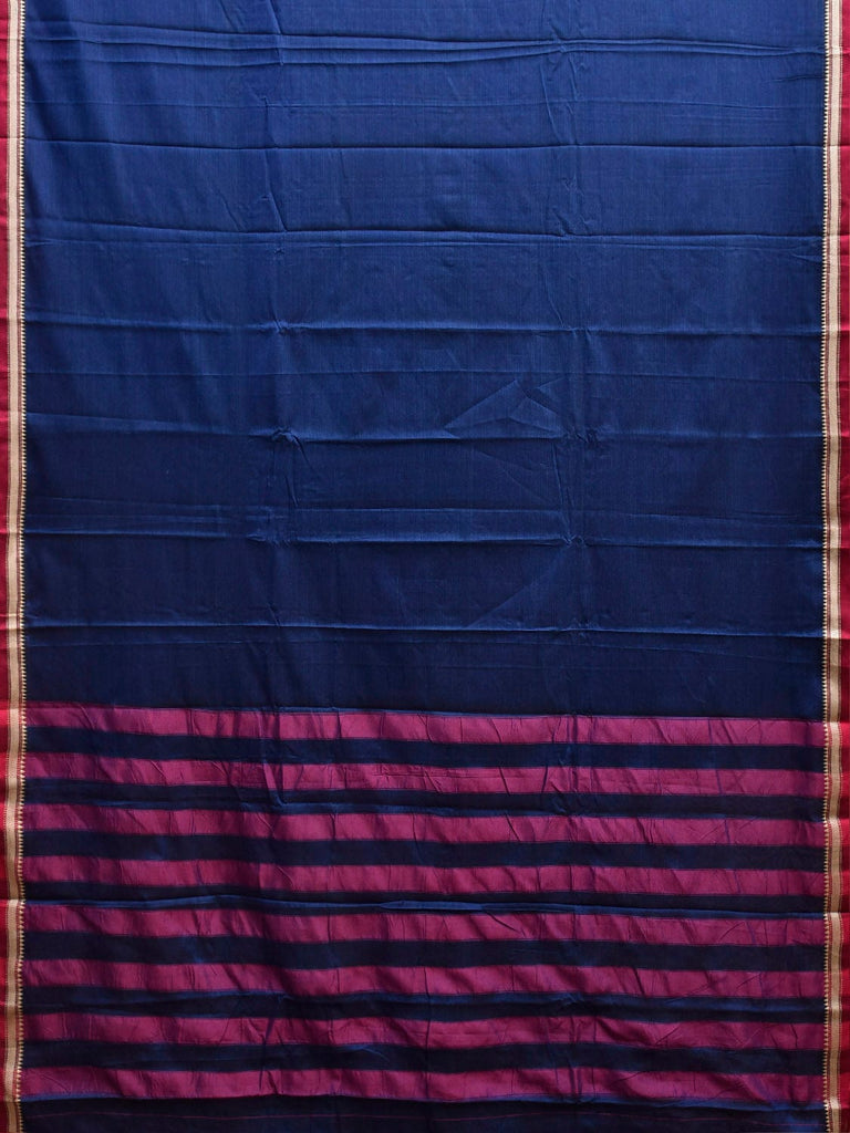 Dark Blue Narayanpet Cotton Plain Saree with Strips Pallu Design No Blousenp1359