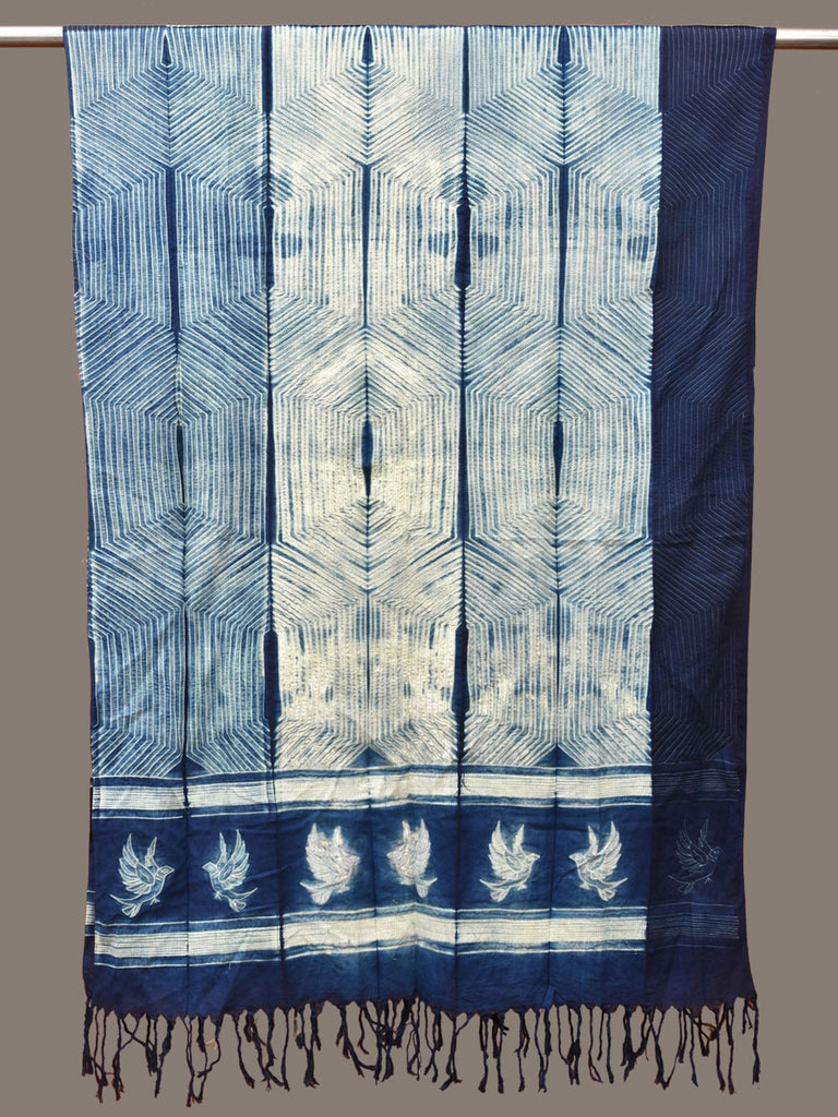 Dark Blue Shibori Cotton Handloom Dupatta with Hezagon Design ds3256