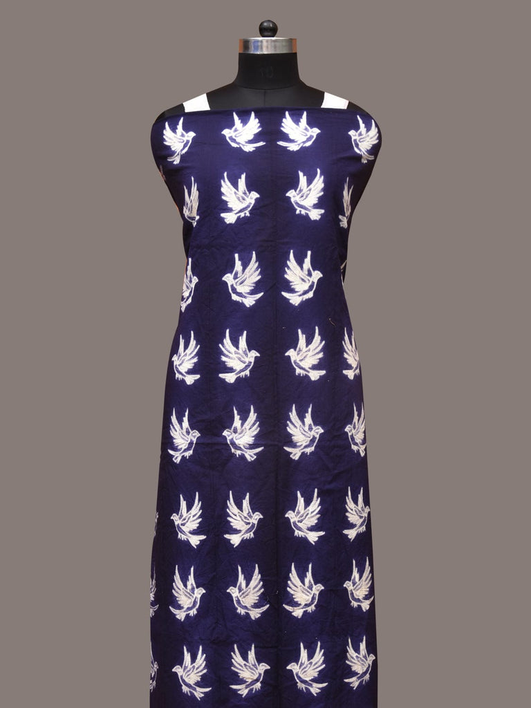 Dark Blue Shibori Cotton Handloom Fabric with Birds Design f0244