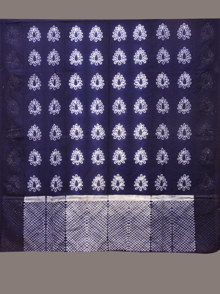 Dark Blue Shibori Cotton Handloom Fabric with Floral and Checks Design f0246
