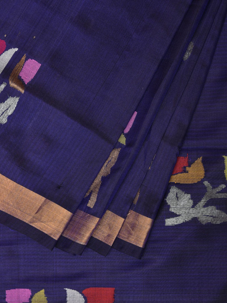 Dark Blue Uppada Silk Handloom Saree with Border and Pallu Buta Design u2101