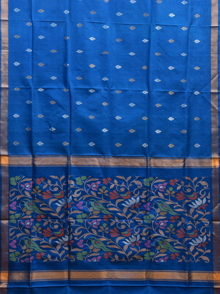 Dark Blue Uppada Silk Handloom Saree with Floral Pallu Design u2289