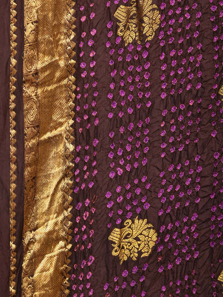 Dark Brown Bandhani Kanchipuram Silk Handloom Saree with Mango Pallu Design bn0478