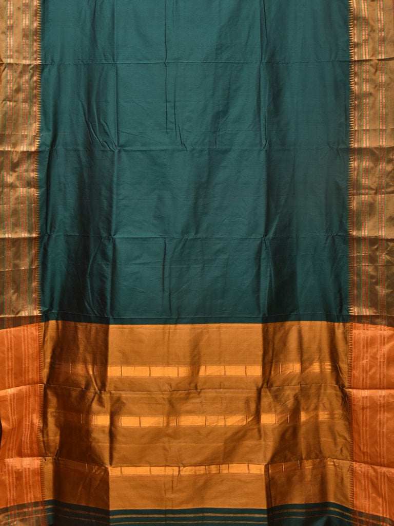 Dark Green and Mustard Narayanpet Silk Handloom Plain Saree with Border Design No Blouse np0757