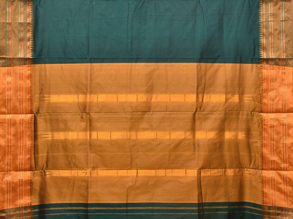 Dark Green and Mustard Narayanpet Silk Handloom Plain Saree with Border Design No Blouse np0757
