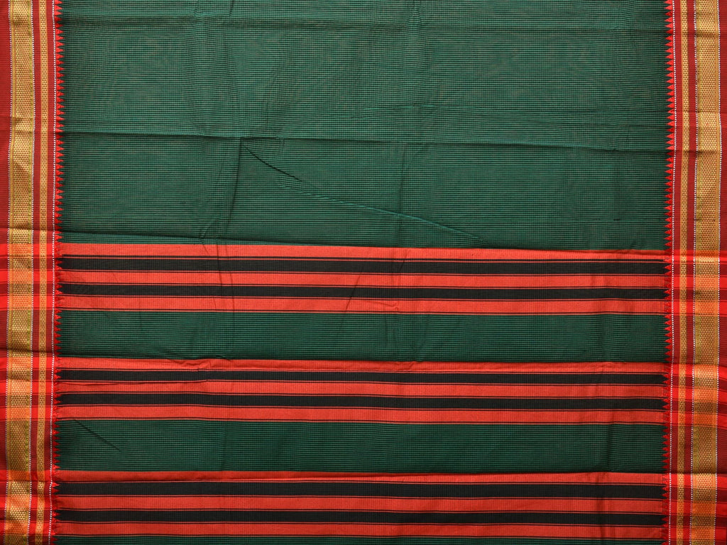 Dark Green and Red Bamboo Cotton Saree with Small Checks Design bc0101