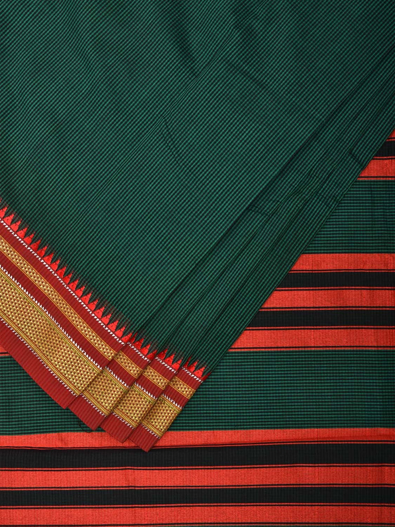 Dark Green and Red Bamboo Cotton Saree with Small Checks Design bc0101