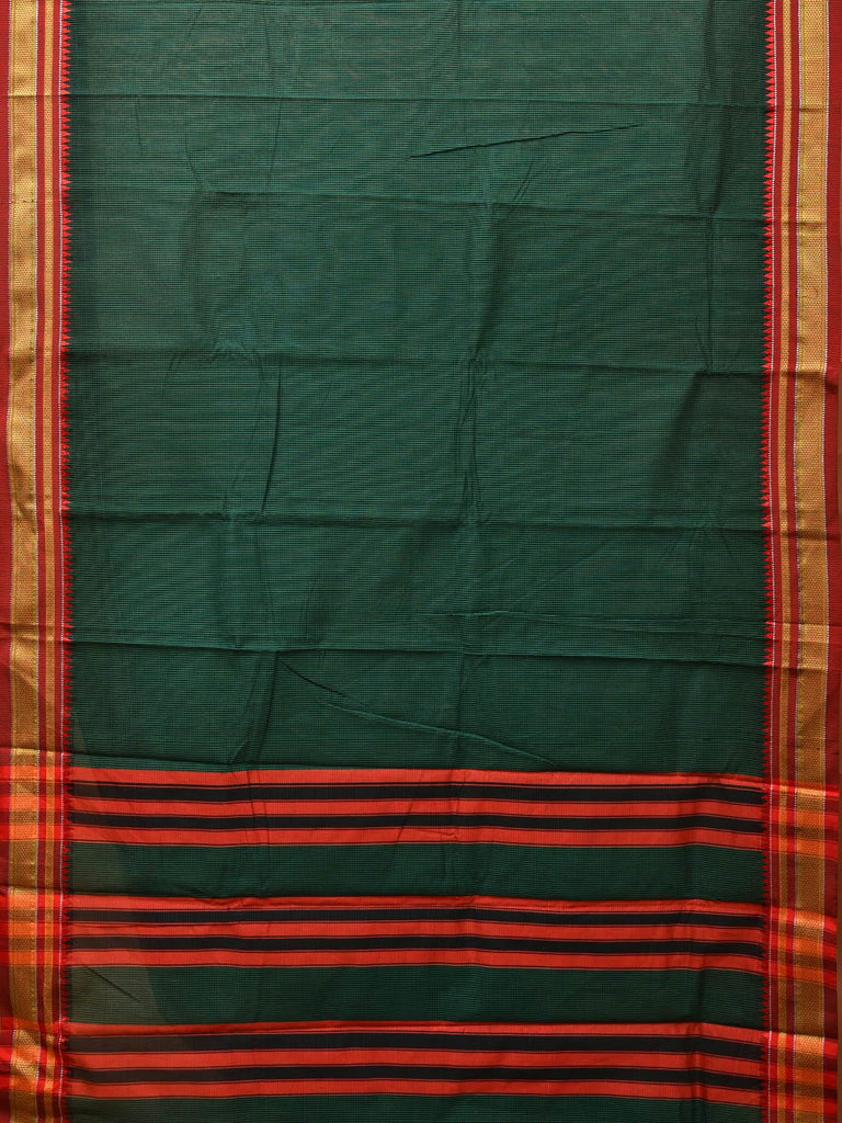 Dark Green and Red Bamboo Cotton Saree with Small Checks Design bc0101