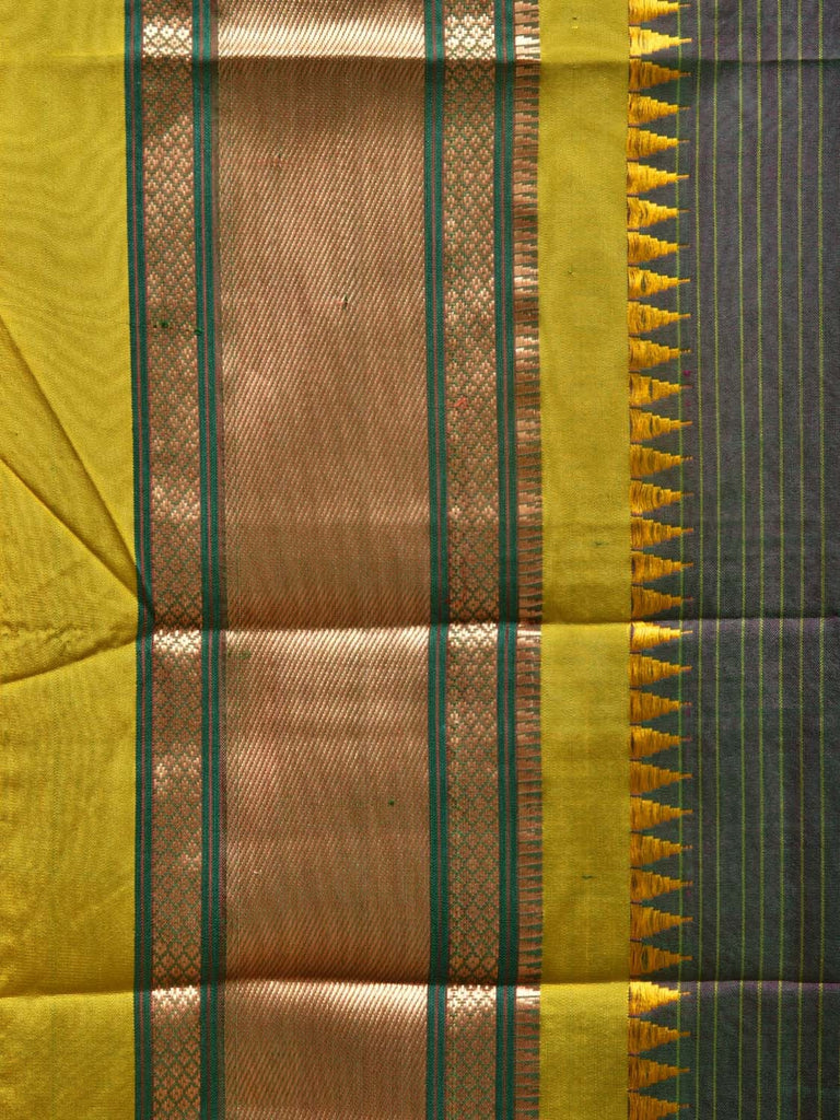 Dark Green and Yellow Narayanpet Silk Saree with Strips Design No Blouse np0786