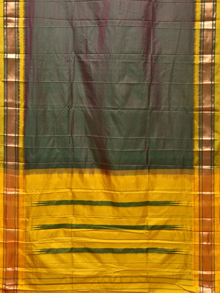 Dark Green and Yellow Narayanpet Silk Saree with Strips Design No Blouse np0786