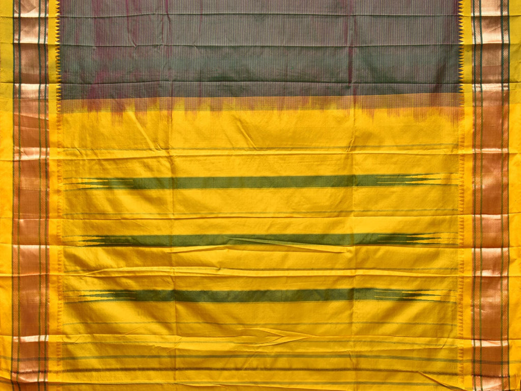 Dark Green and Yellow Narayanpet Silk Saree with Strips Design No Blouse np0786