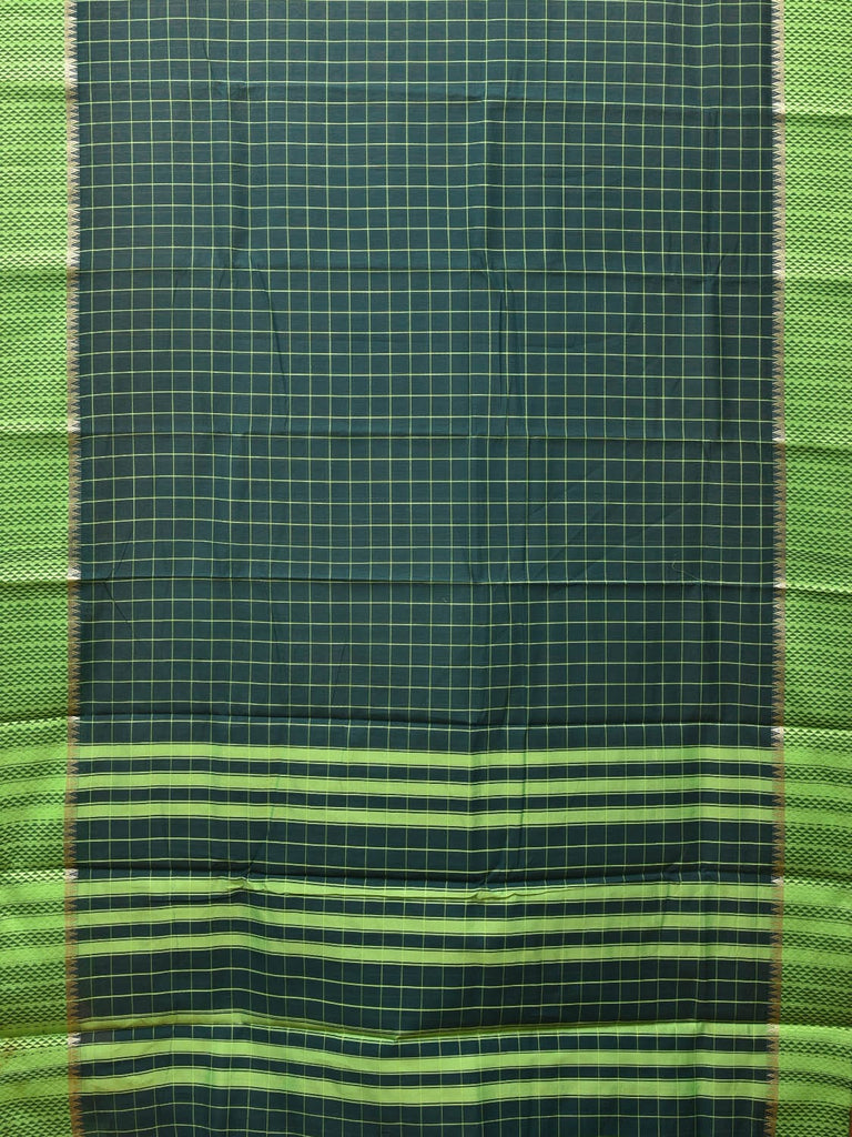 Dark Green Bamboo Cotton Saree with Big Checks Design bc0110