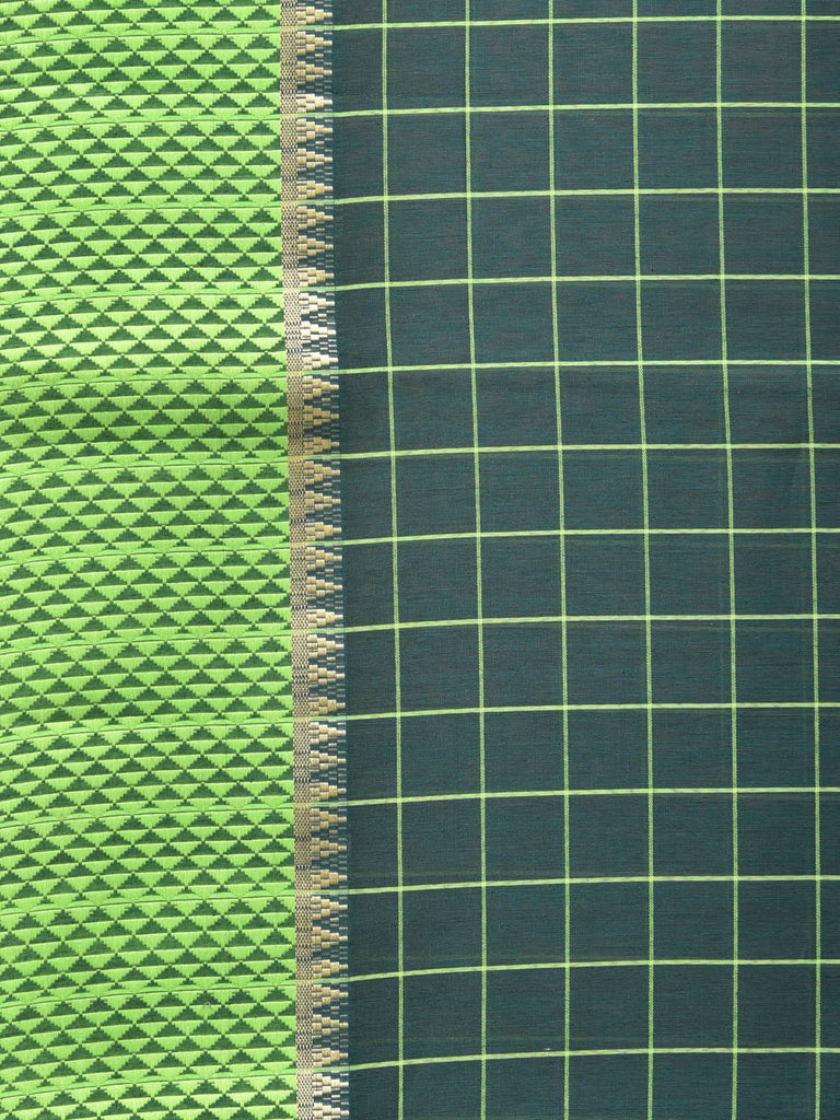 Dark Green Bamboo Cotton Saree with Big Checks Design bc0110