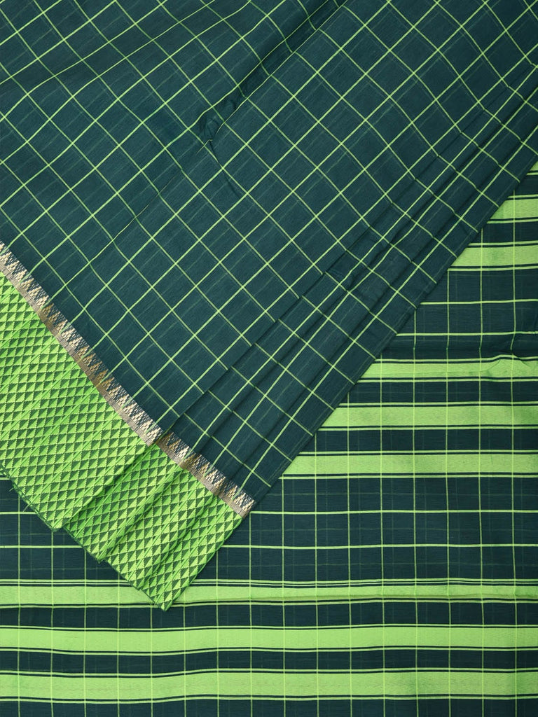 Dark Green Bamboo Cotton Saree with Big Checks Design bc0110