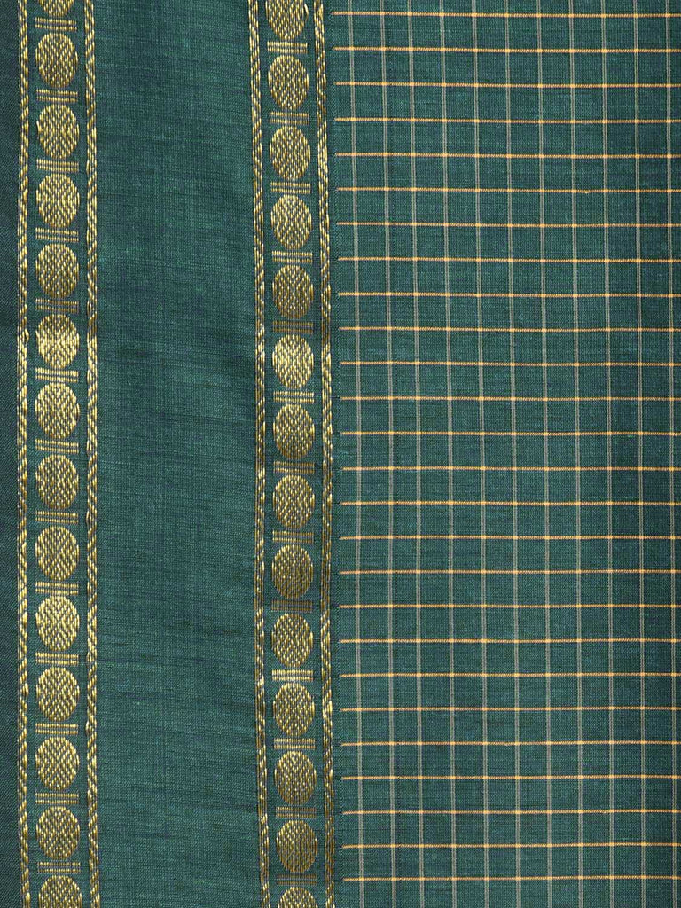 Dark Green Gadwal Cotton Viscose Saree with Checks and Border Design g0502