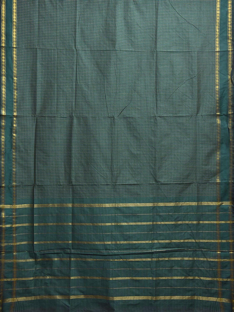 Dark Green Gadwal Cotton Viscose Saree with Checks and Border Design g0502