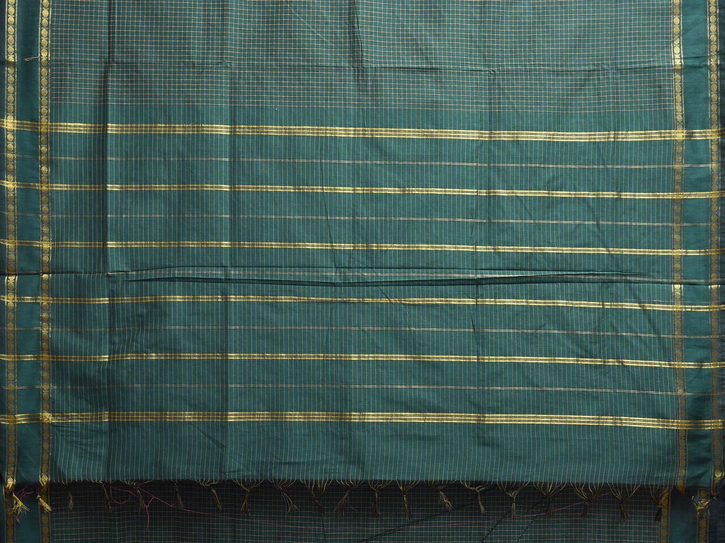 Dark Green Gadwal Cotton Viscose Saree with Checks and Border Design g0502