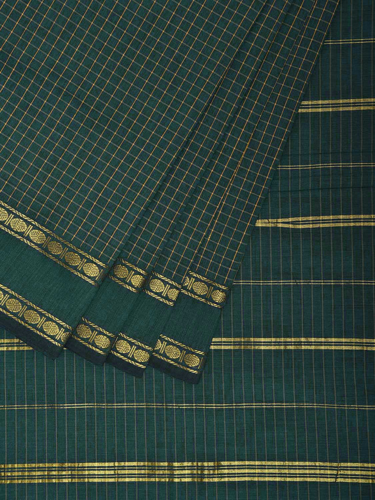 Dark Green Gadwal Cotton Viscose Saree with Checks and Border Design g0502