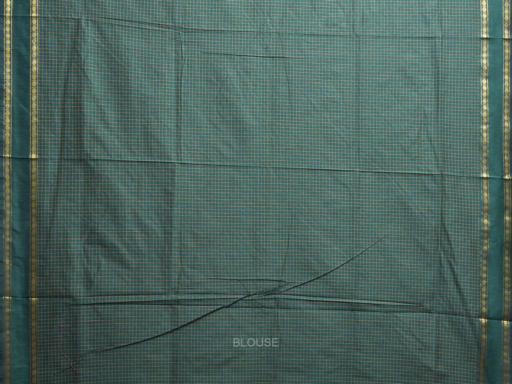 Dark Green Gadwal Cotton Viscose Saree with Checks and Border Design g0502