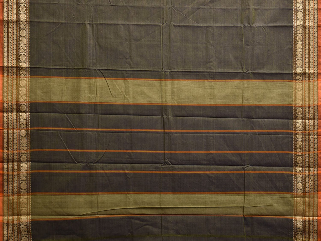 Dark Green Kanchipuram Cotton Saree with Strips Pallu and Border Design k0872