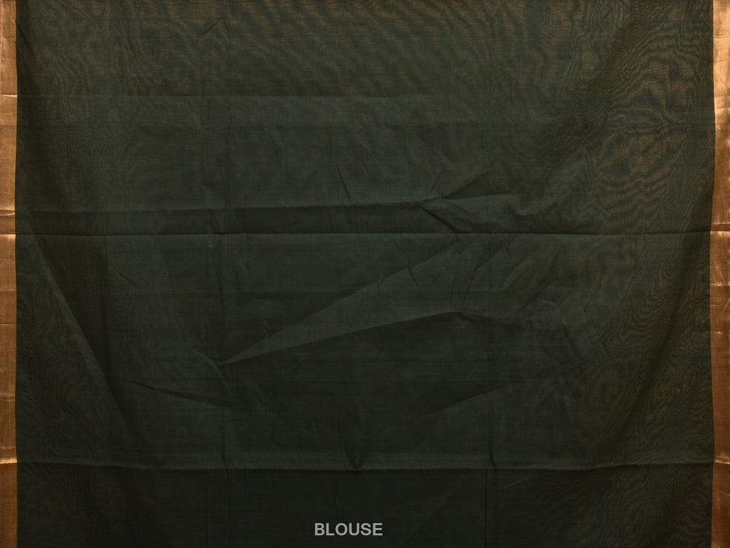 Dark Green Khadi Cotton Handloom Plain Saree with Zari Pallu Design kh0672