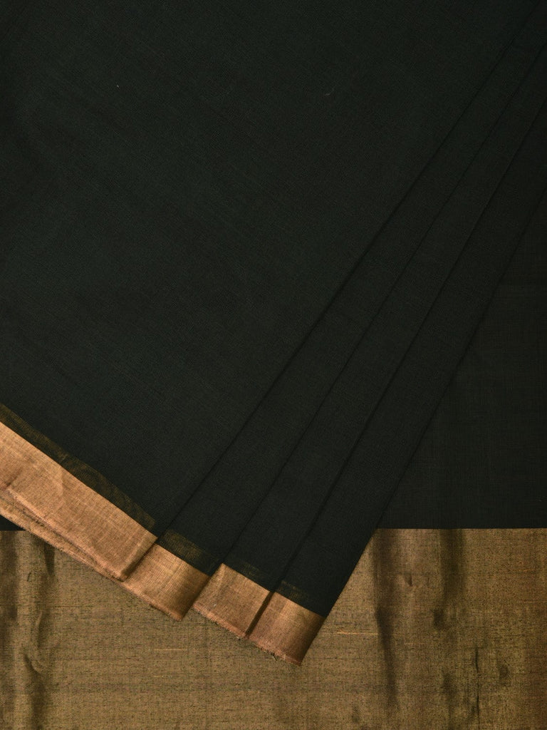 Dark Green Khadi Cotton Handloom Plain Saree with Zari Pallu Design kh0672