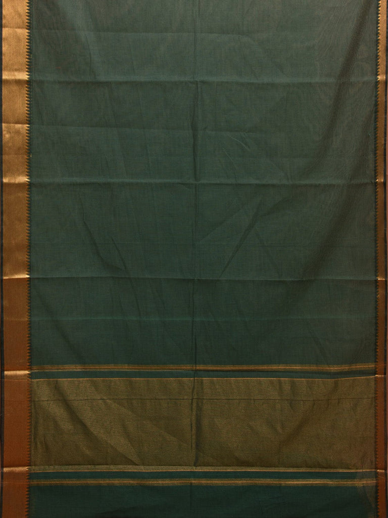 Dark Green Mangalgiri Cotton Handloom Plain Saree with Strips Pallu Design No Blouse mn0064