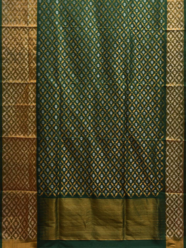 Dark Green Uppada Silk Handloom Saree with All Over Dhaka Jamdani Design u2327