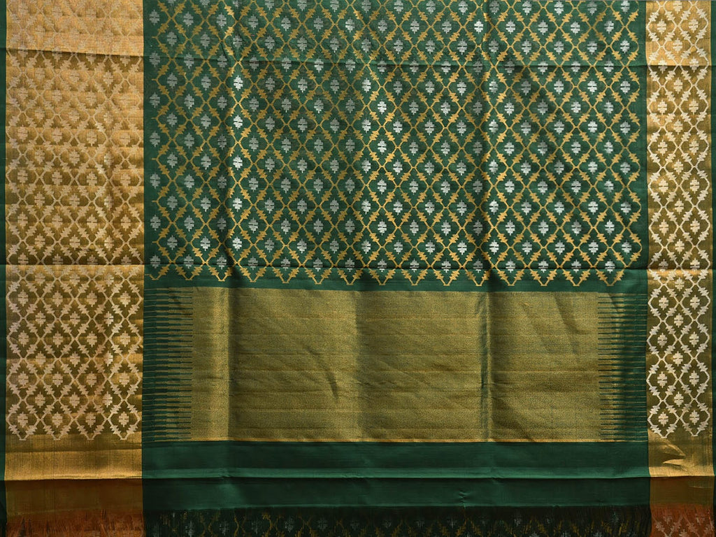 Dark Green Uppada Silk Handloom Saree with All Over Dhaka Jamdani Design u2327