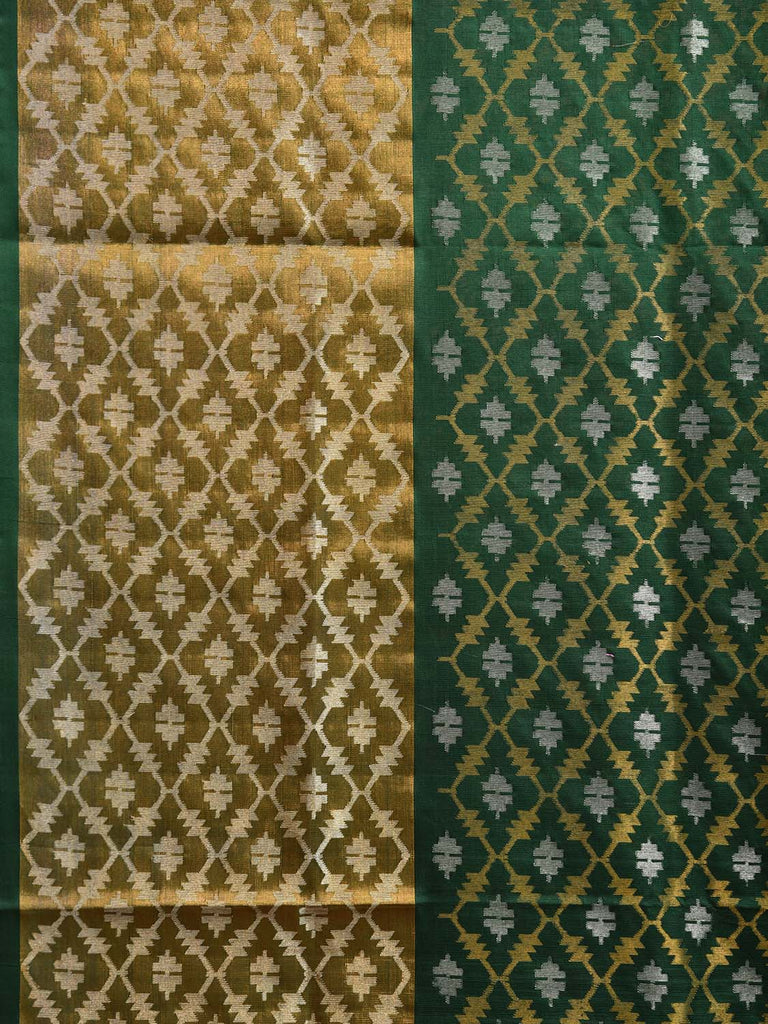 Dark Green Uppada Silk Handloom Saree with All Over Dhaka Jamdani Design u2327